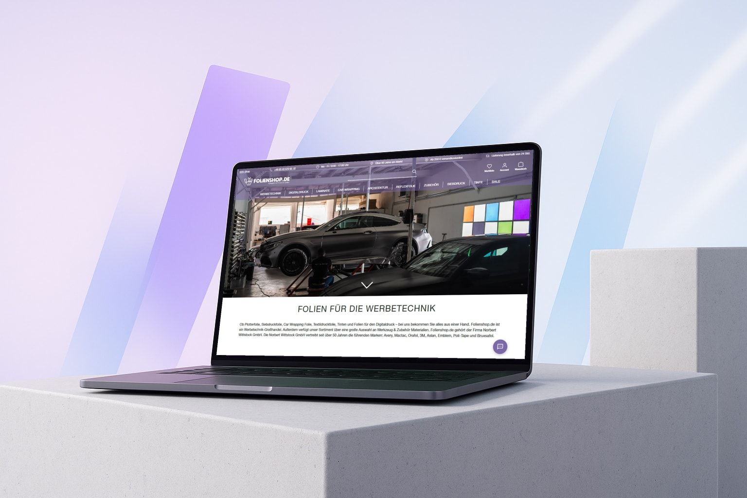 Laptop mit dem Shopware-Shop Folienshop.de, umgesetzt von Web Labels