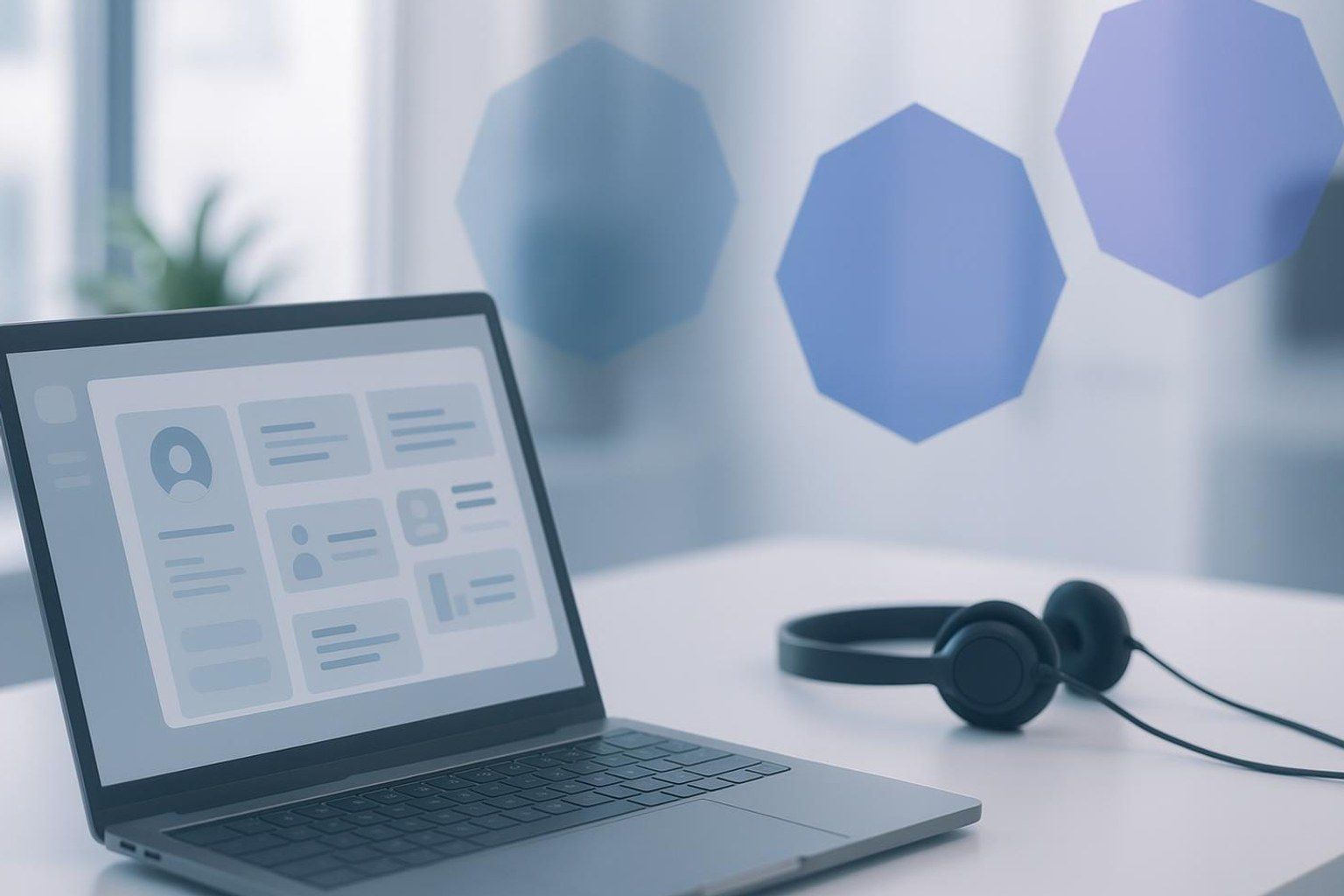 Laptop mit Kundendashboard und Headset als Sinnbild für die CRM-Anbindung