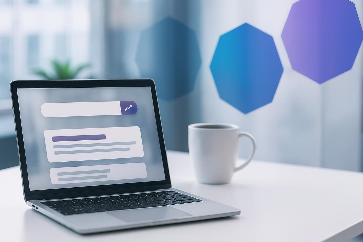 Laptop mit Suchergebnisseite, oberster Treffer violett hervorgehoben, als Sinnbild für eine SEO-Agentur