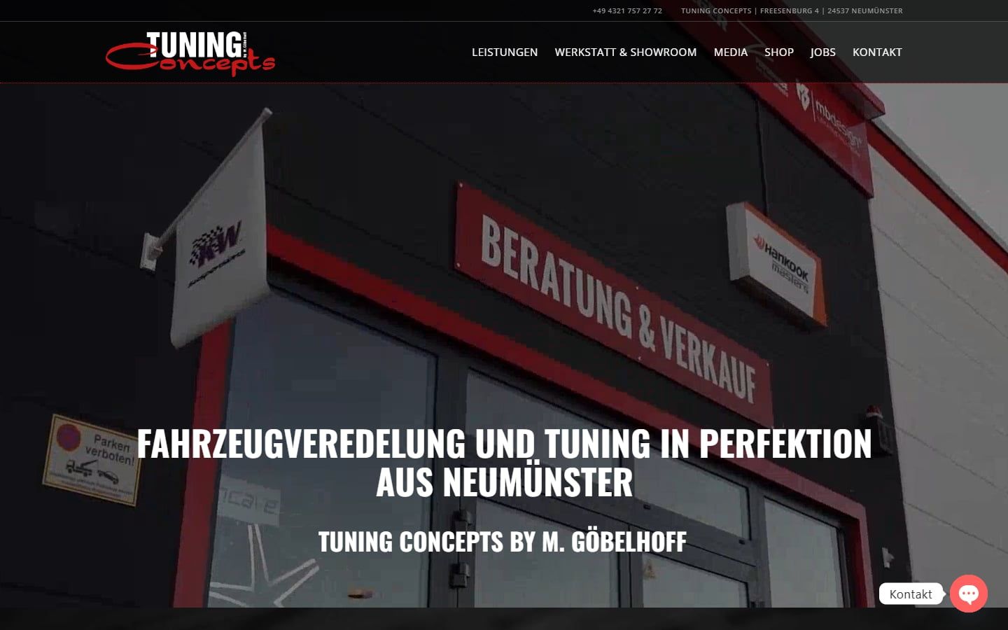 Startseite der WordPress-Website von Tuning Concepts in Neumünster mit Werkstatt und Showroom, umgesetzt von Web Labels