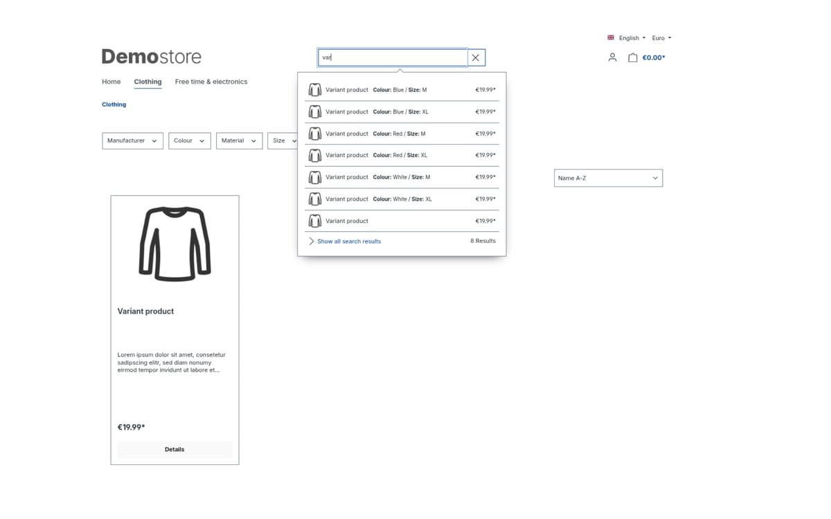 Shopware-6-Plugin Varianten in der Suche anzeigen von Web Labels: Ansicht aus dem Shopware Store
