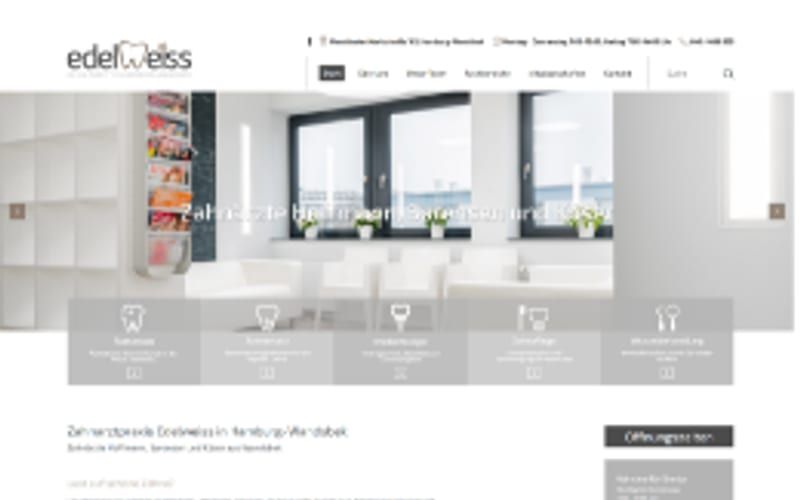 Projekt für Zahnarztpraxis Edelweiß: Ansicht der Website, umgesetzt von Web Labels