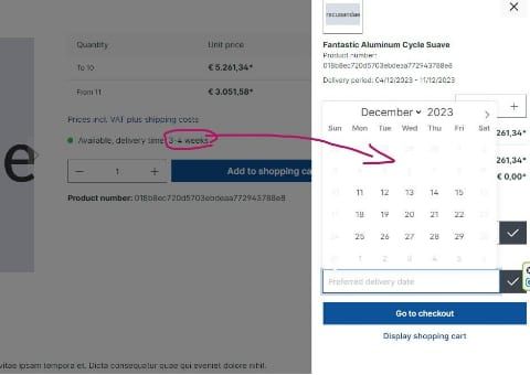 Shopware-6-Plugin Wunschliefertermin von Web Labels: Ansicht der Funktion